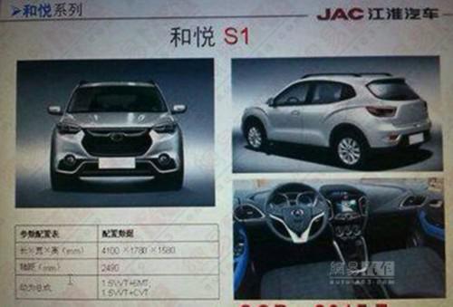 定位低于瑞风S3 江淮将推新小SUV和悦S1