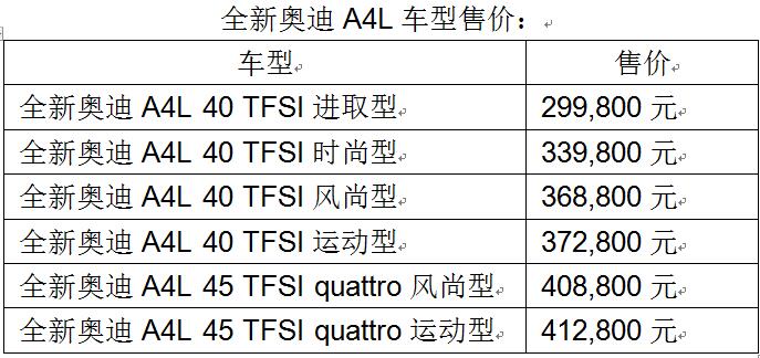 全新奥迪A4L焕新上市