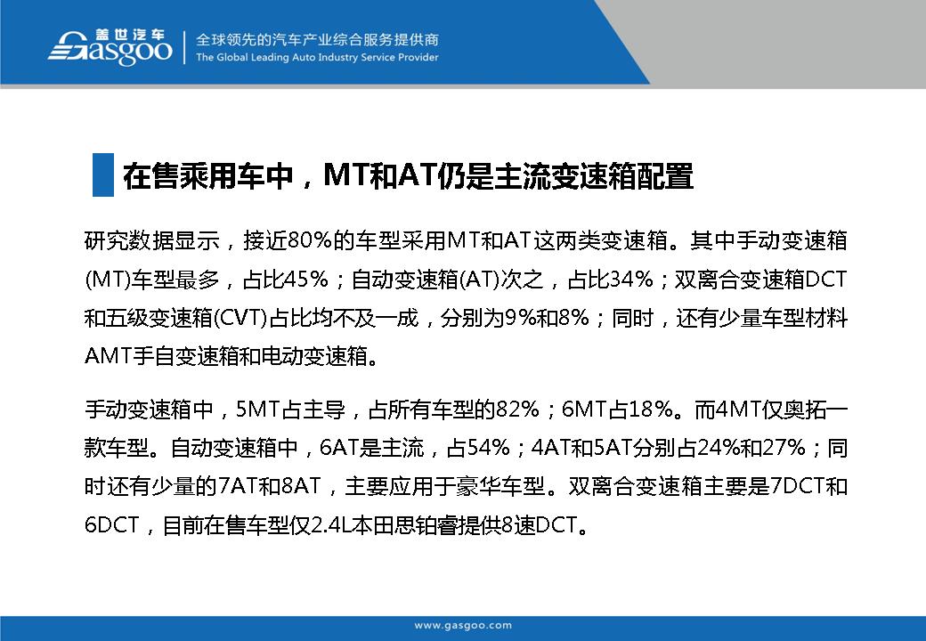 盖世汽车研究院：在售车型变速箱配置分析